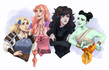 magical girl dungeons and dragons party, commissioned by Elisa